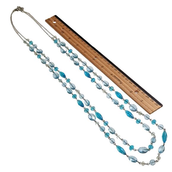 SAK Vintage Double Strand Clasp Blue Beaded Necklace Glass Crystal Mom Gift - Picture 3 of 5
